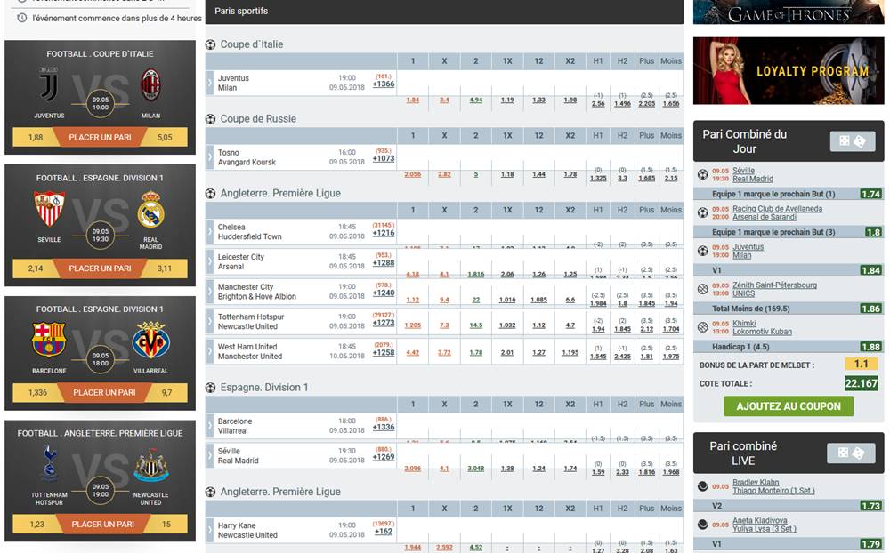 Aperçu des compétitions et paris combinés proposés